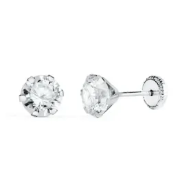 Pendientes en Oro Blanco de 18k con circonita redonda de 6 mm. y seis