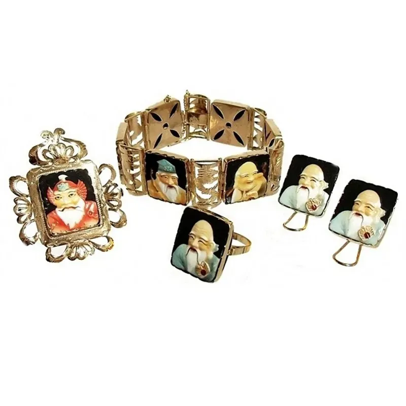 Juego oro 18k caras orientales dioses chinos amor cerámica [265J]