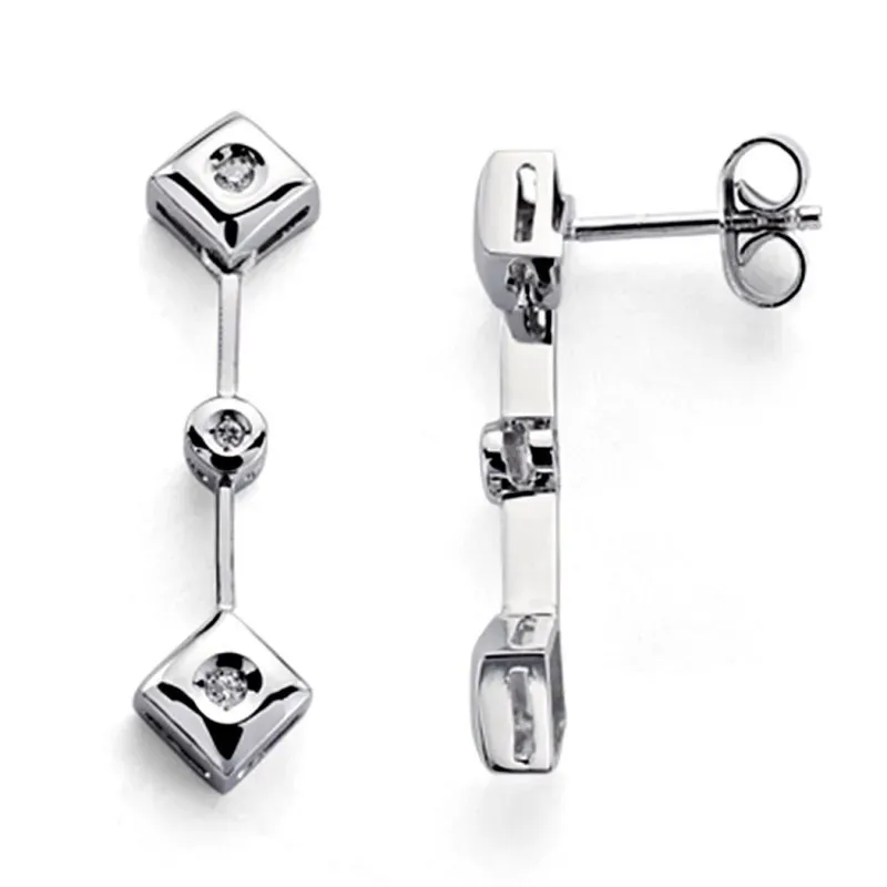 Pendientes oro blanco 18k 6 diamantes brillantes 0,1ct [7326]