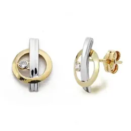 Pendientes oro 9k bicolor circonita 12mm. [AA0802]