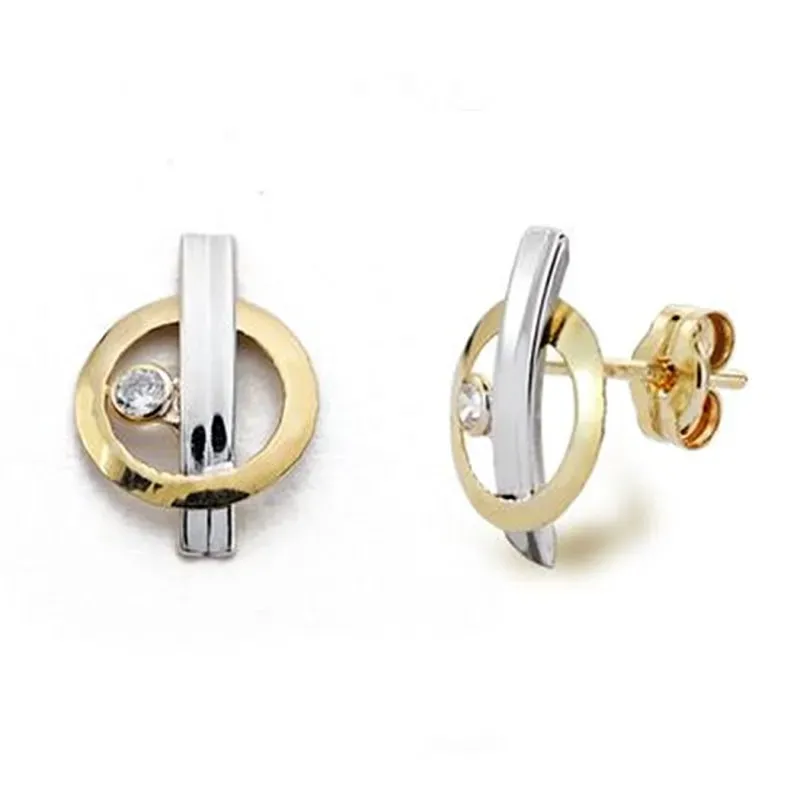 Pendientes oro 9k bicolor circonita 12mm. [AA0802]