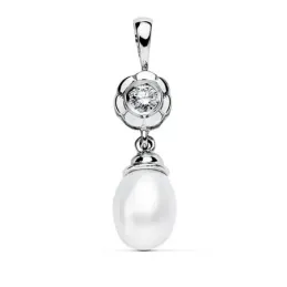 Colgante oro blanco 18k chatón circonita perla 22x8mm. [AB2289]