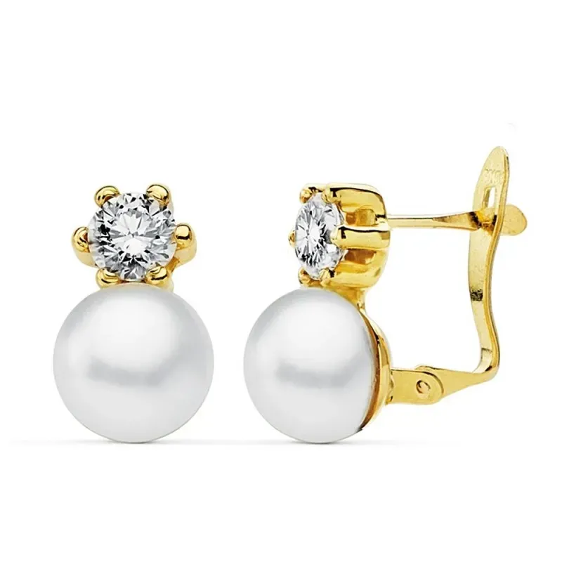 Pendientes oro 18k primera comunión perla 7mm. circonita 5mm [AB2377]