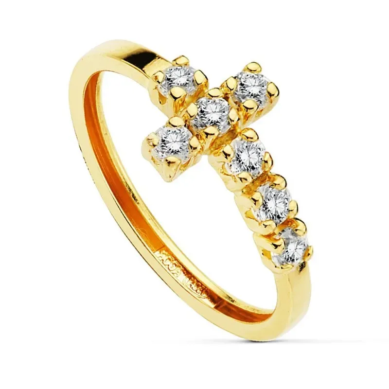 Sortija oro 18k cruz 2mm. circonitas  [AB2393]