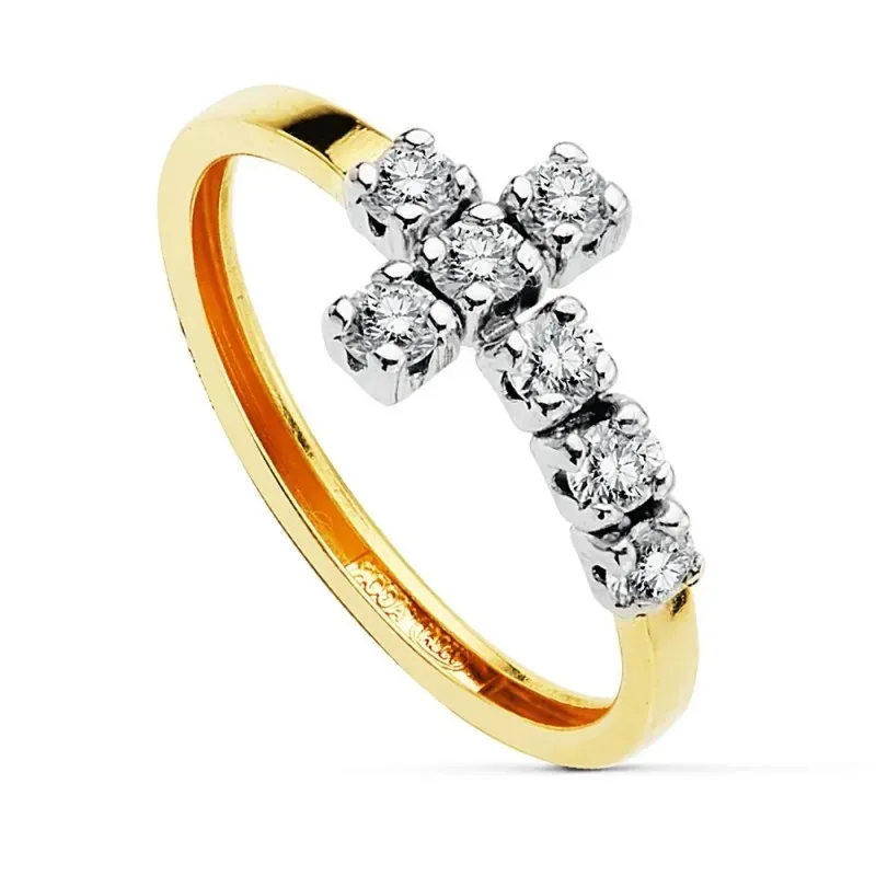 Sortija oro 18k bicolor cruz 2mm. circonitas  [AB2394]