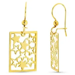 Pendientes oro 18k rectangulares interior estrellas caladas cierre hi