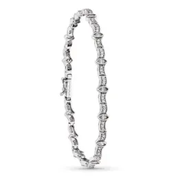 Pulsera oro blanco 18k mujer semirigida circonitas formas ovaladas y