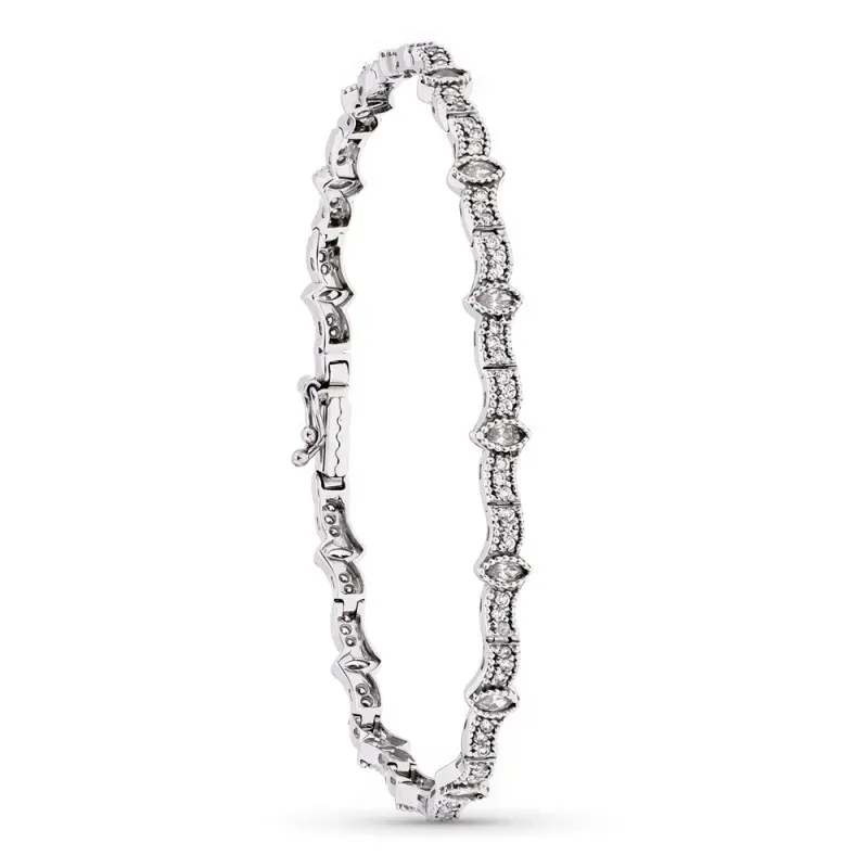Pulsera oro blanco 18k mujer semirigida circonitas formas ovaladas y