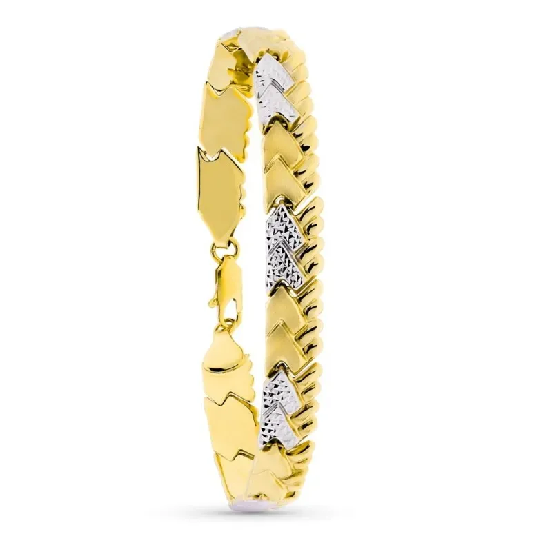Pulsera oro bicolor 18k estampación semirrígida 19 cm. mujer eslabone