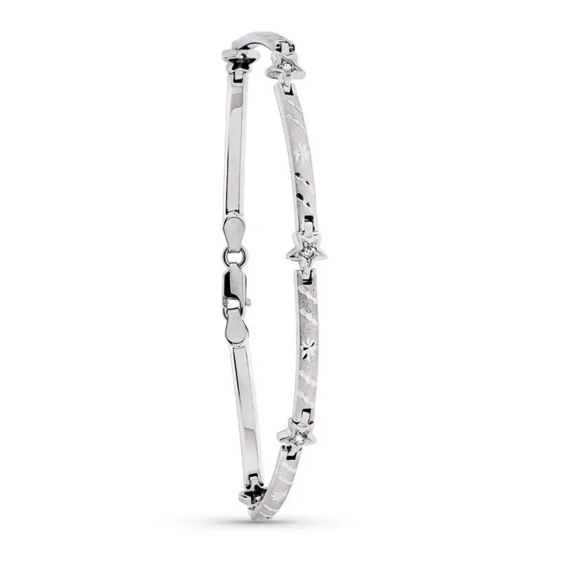 Pulsera oro blanco 18k mujer 19 cm. mate y brillo detalles tallados b