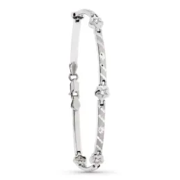 Pulsera oro blanco 18k mujer 18,5 cm. circonitas flor detalles tallad