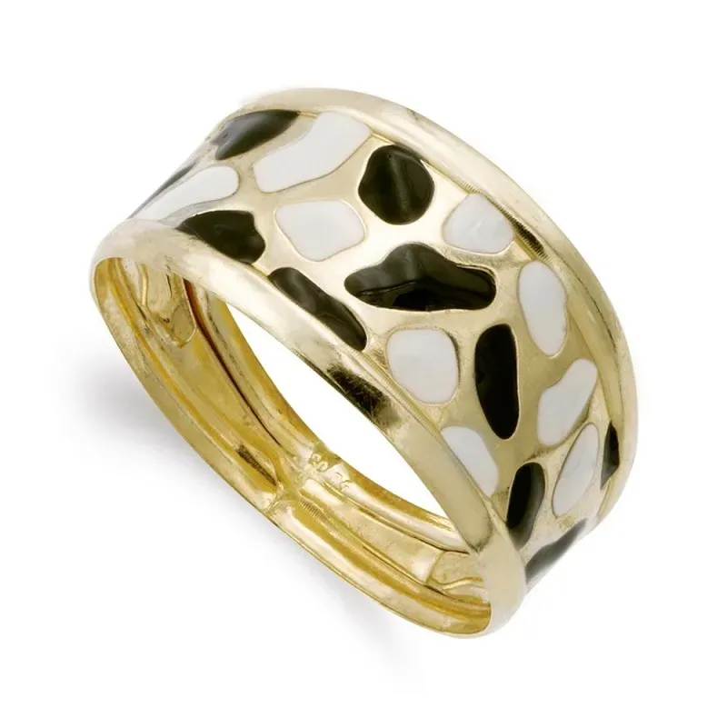 Sortija oro 18k mujer esmaltada marfil combinado negro