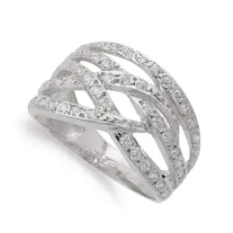 Sortija oro blanco 18k mujer bandas circonitas combinadas caladas