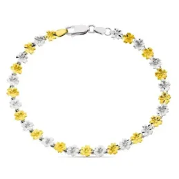Pulsera oro bicolor 18k mujer 19 cm. flores combinadas mosquetón