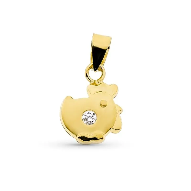 Colgante oro 18k gallina circonita centro