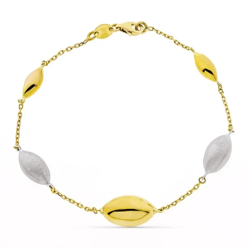 Pulsera oro bicolor 18k mujer 20 cm. forzada detalles ovalados mosque