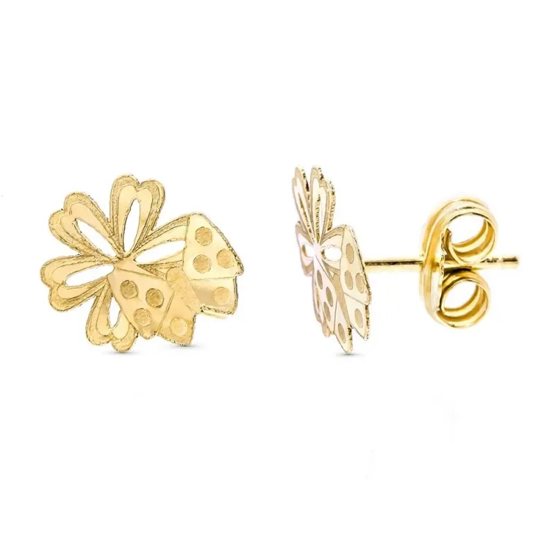 Pendientes oro 18k niña 8 mm. mariposa combinada flor calada