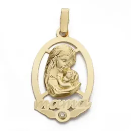 Colgante oro 18k mujer madre 25 mm. láser MAMÁ calada lisa