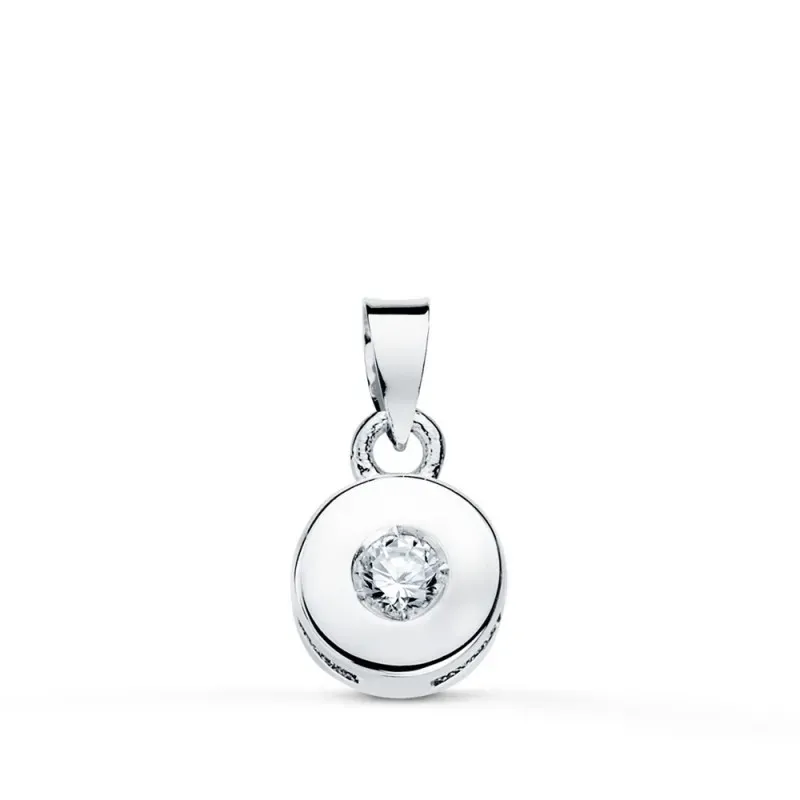 Colgante oro blanco 18k mujer chatón 5.5 mm. diamante talla brillante