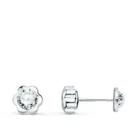 Pendientes oro blanco 18k flor 6 mm. combinada circonita tornillo