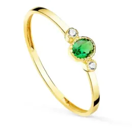 Sortija oro 18k mujer piedra color verde 4 mm. combinada circonitas l