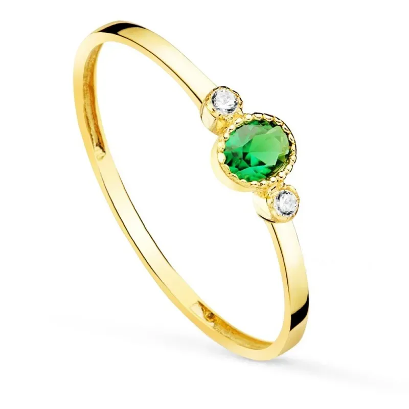 Sortija oro 18k mujer piedra color verde 4 mm. combinada circonitas l