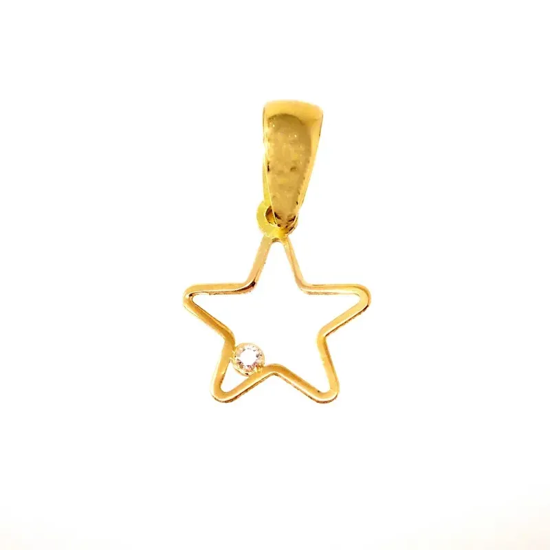 Colgante oro 18k niña estrella 9 mm. calada diamante brillante 0.009c