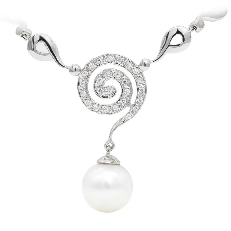 Gargantilla oro blanco 18k mujer espiral colgante circonitas combinad