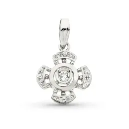 Cruz colgante oro blanco 18k mujer 19 mm. circonitas combinadas lisa