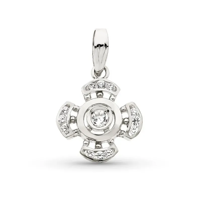Cruz colgante oro blanco 18k mujer 19 mm. circonitas combinadas lisa