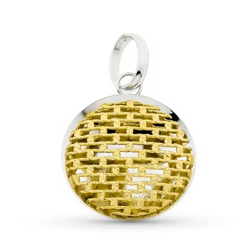 Colgante oro bicolor 18k mujer redondo malla