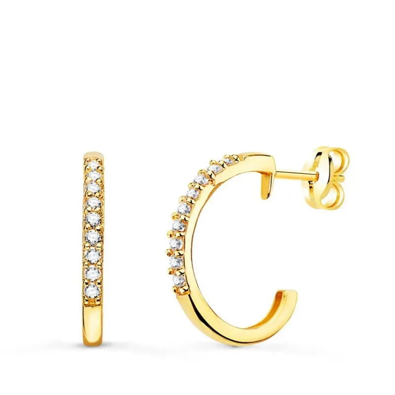 Pendientes oro 18k mujer 14 mm. aros abiertos circonitas combinadas l