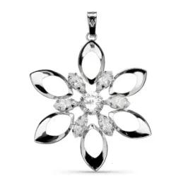 Colgante oro blanco 18k mujer 35 mm. flor calada seis hojas combinada