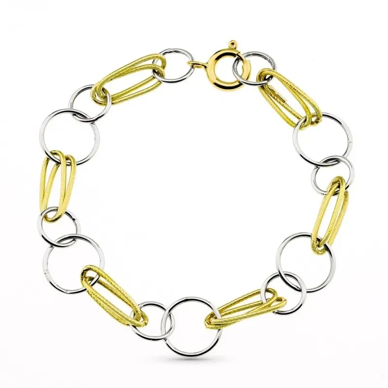 Pulsera oro bicolor 18k mujer eslabones formas combinadas reasa