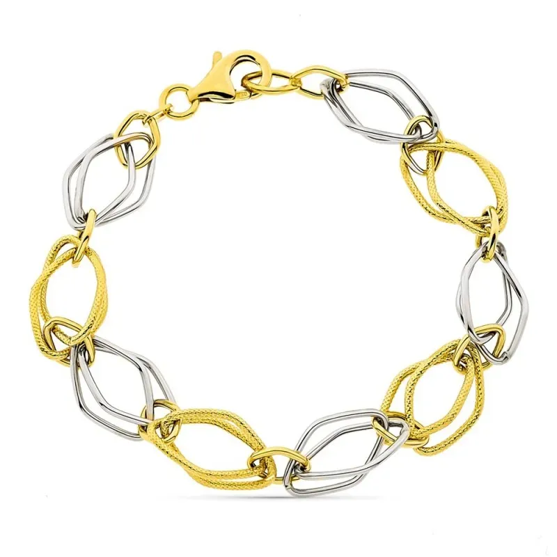 Pulsera oro bicolor 18k mujer 20 cm. eslabones ovalados combinados mo