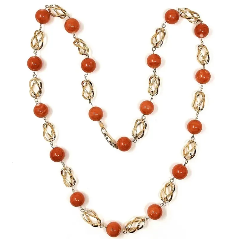Gargantilla oro 18k mujer 60 cm. coral fino japonés 10.5 mm. combinad