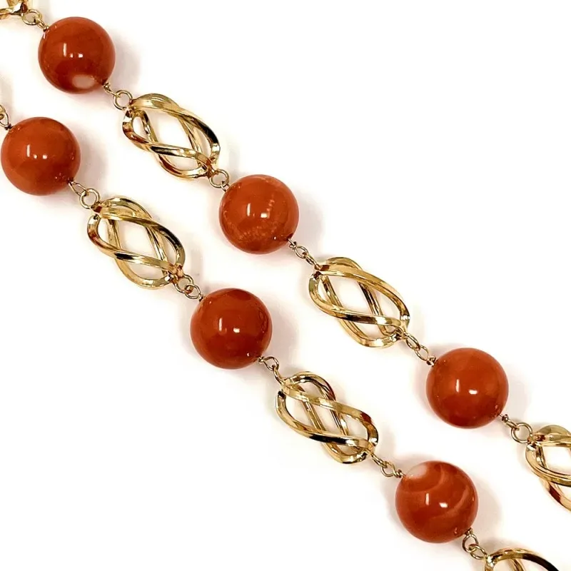 Gargantilla oro 18k mujer 60 cm. coral fino japonés 10.5 mm. combinad