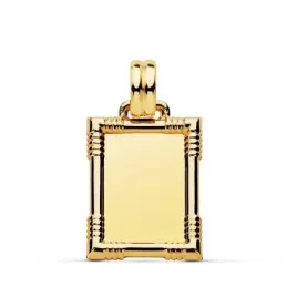 Colgante oro 18k unisex chapa 22 mm. lisa brillo borde relieve detall