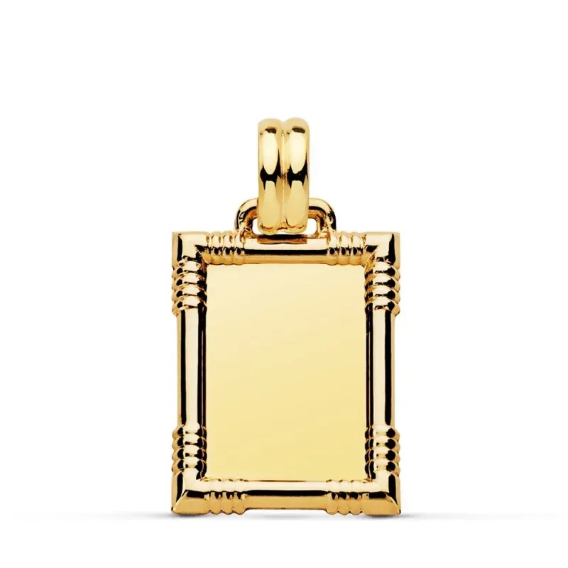 Colgante oro 18k unisex chapa 22 mm. lisa brillo borde relieve detall