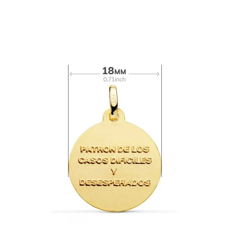San Judas Tadeo medalla oro 18k colgante 16 mm. brillo