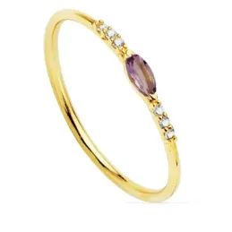 Sortija oro 18k mujer aguamarina centro 4 mm. seis diamantes 0.030ct.