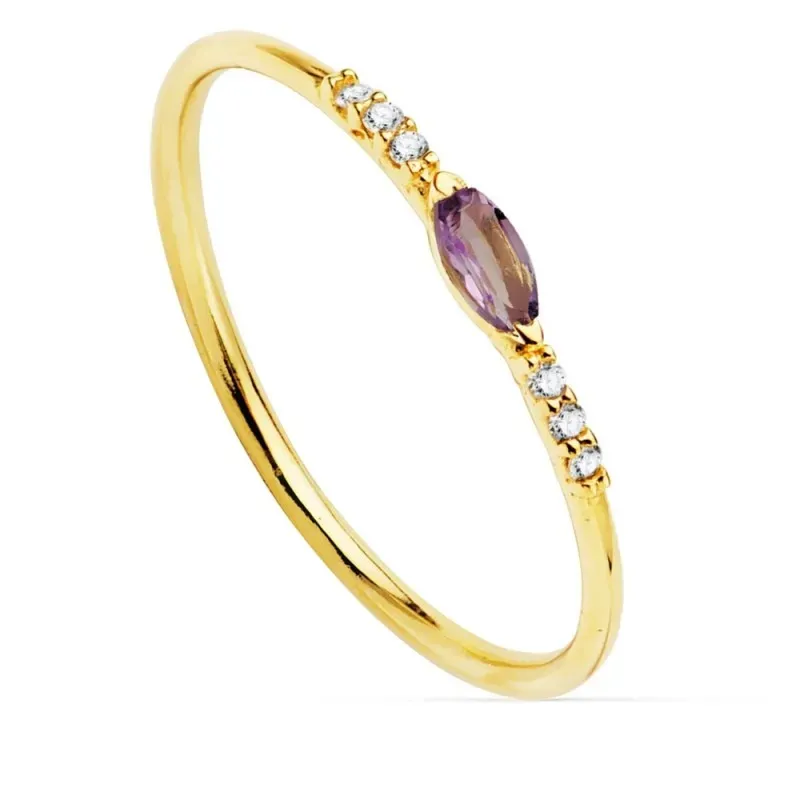 Sortija oro 18k mujer aguamarina centro 4 mm. seis diamantes 0.030ct.