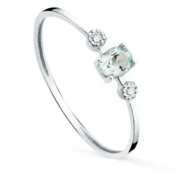 Sortija oro blanco 18k mujer aguamarina 4 mm. dos diamantes 0.016ct.