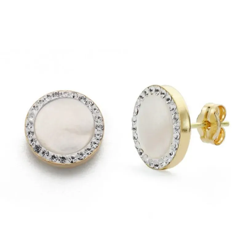Pendientes oro 9k mujer 11 mm. nácar combinado circonitas bordes pres