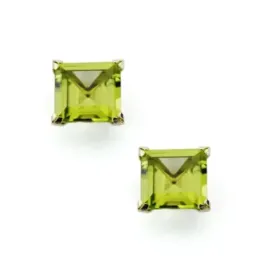 Pendientes oro 9k mujer 6 mm. olivina natural cuadrada garras presión