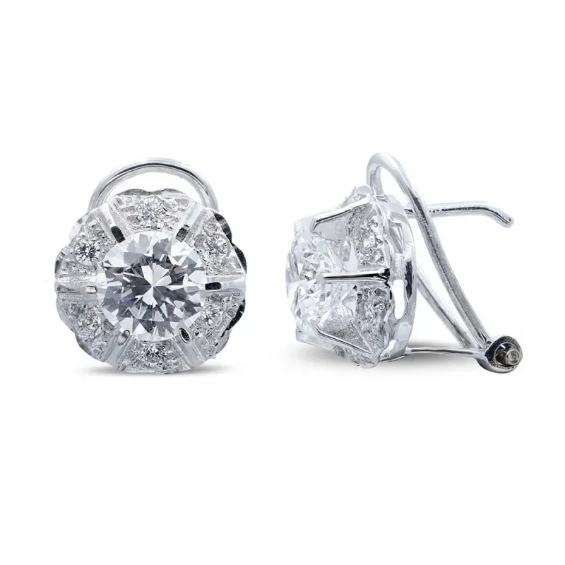 Pendientes oro blanco 18k mujer circonitas garras redondos cierre ome