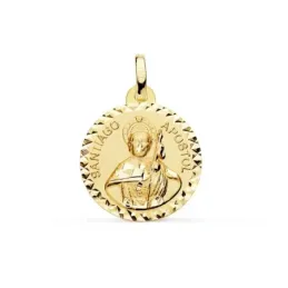 Santiago Apóstol medalla oro 18k unisex 18 mm. detalles tallados bise