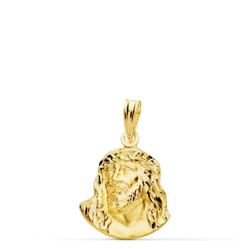 Cabeza rostro Cristo de Murillo oro 18k colgante unisex 18 mm. detall