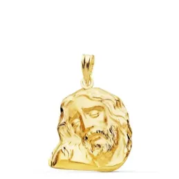 Cabeza Cristo oro 18k unisex 23 mm. detalles tallados trasera lisa