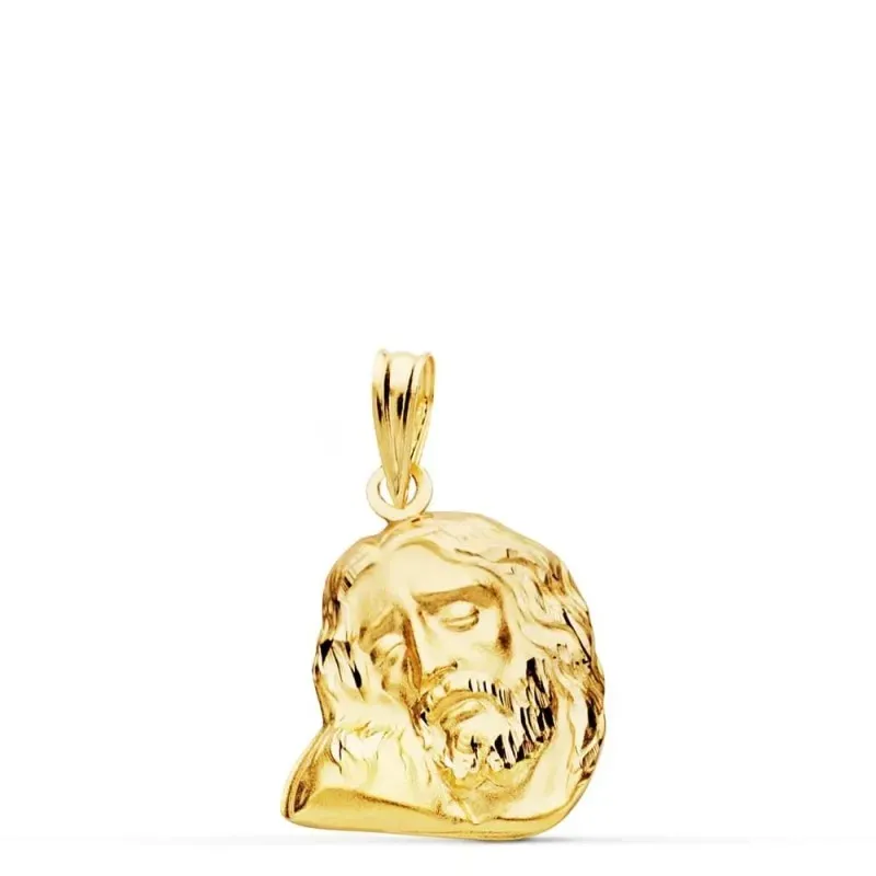 Cabeza Cristo oro 18k unisex 18 mm. detalles tallados trasera lisa